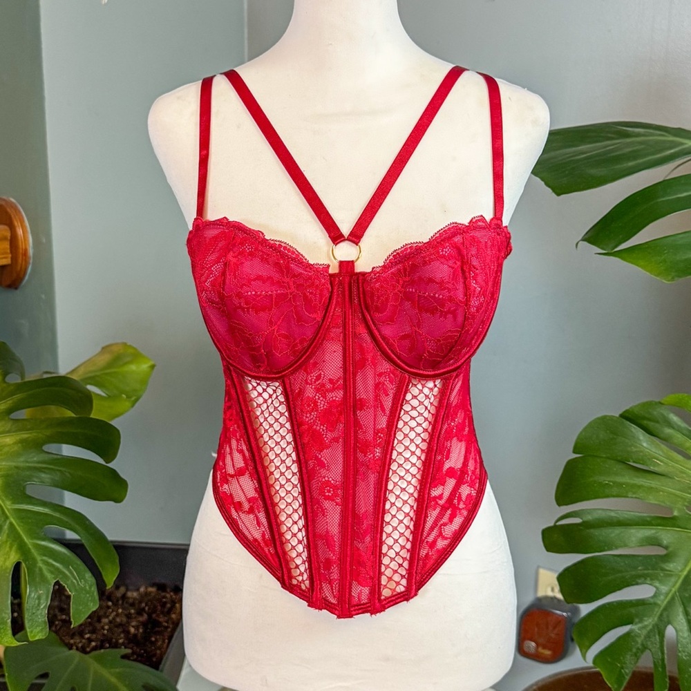 NWT Adore Me Red Lace Corset Top 36D Bustier Lingerie Bralette Y2K Valentine - Picture 2 of 9